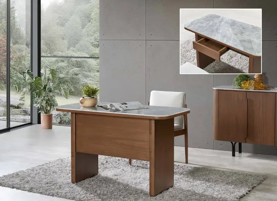 Walnut writing desk with stone-look top