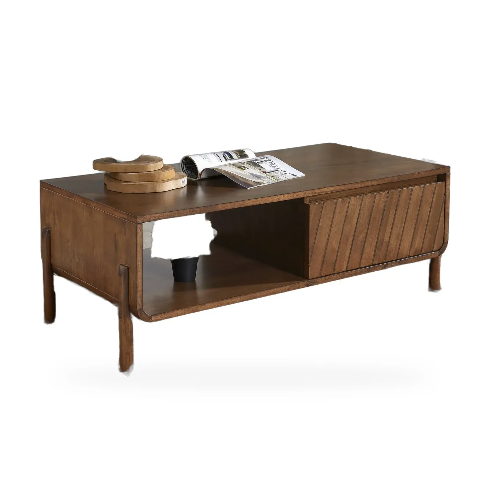 Walnut coffee table with slatted door